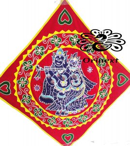 Orinext Radha Krishna Wall Hanging Full Handicraft Work Poster pipili Applique in Velvet Cloth chandua (Red, 70/70 c.m) 