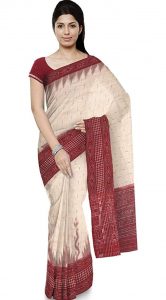 ODISHA HANDLOOM Women's Sambalpuri Cotton Saree (o 53_White, Off-white) 