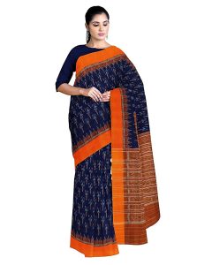 ODISHA HANDLOOM pure cotton ikat sambalpuri handwoven BLUE ORANGE PBB saree for women/handloom saree latest design2020/ pure hanwoven saree/sambalpuri saree 