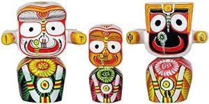 'NEAL EXCLUSIVE Odisha Handicraft Lord Jagannath; Balaram and Subhadra Wooden Idol for Decor; 6-Inch; Multi color 01 Set 