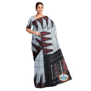 Cottonsilk & Khanduapata Women Sambalpuri Cotton Saree Without Blouse Piece Grey 