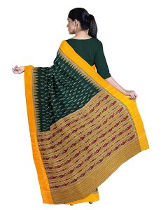 ODISHA HANDLOOM pure cotton ikat sambalpuri handwoven GREEN WITH YELLOW SMAL DESIGN PATA DHAIsaree for women 