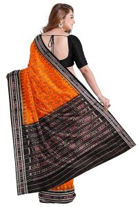 ADI MOHINI NX Odisha Sambalpuri Handloom Printed Women's Cotton Saree/Odisha Handloom Handmade Pure Cotton Khandua Saree/Ikkat Sambalpuri Saree For Women's (Orange, ADI 01) 