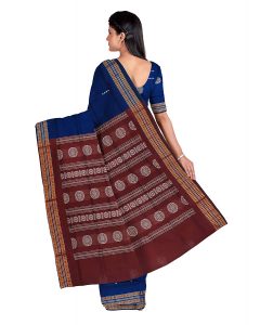 NUAPATANAPATA Women's Sambalpuri Pure Cotton Bomkai Saree With Blouse Piece (Nuapatanapata_Dark Blue)