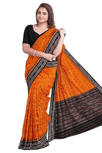 ADI MOHINI NX Odisha Sambalpuri Handloom Printed Women's Cotton Saree/Odisha Handloom Handmade Pure Cotton Khandua Saree/Ikkat Sambalpuri Saree For Women's (Orange, ADI 01) 