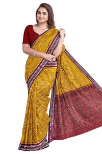 ADI MOHINI NX Odisha Sambalpuri Handloom printed Women's Cotton Saree (Yellow, ADI 101) 