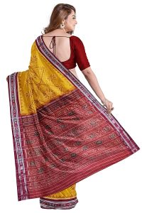 ADI MOHINI NX Odisha Sambalpuri Handloom printed Women's Cotton Saree (Yellow, ADI 101) 