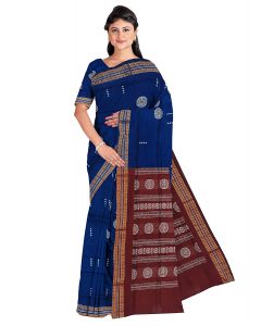 NUAPATANAPATA Women's Sambalpuri Pure Cotton Bomkai Saree With Blouse Piece (Nuapatanapata_Dark Blue)