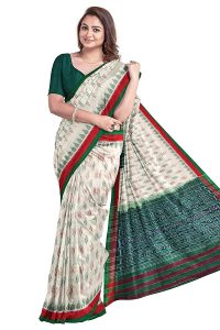 ADI MOHINI NX Odisha Sambalpuri Handloom printed Women's Cotton Saree Odisha handloom (Off-White, ADI 115)