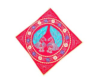 JISNA COLLECTIONS® Pipli/Orissa Applique Work handicrafts for Wall Decoration/Wall Hanging/Home Decoration-Chandua 36 inches-(Red) Peacock 