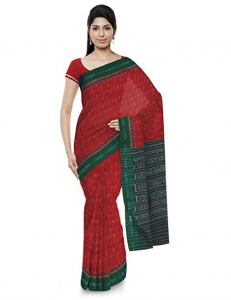 ODISHA HANDLOOM Women's Sambalpuri Cotton Saree Without Blouse (o 73, Green) 