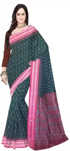 Self Design Sambalpuri Pure Cotton Saree  (Green, Red)