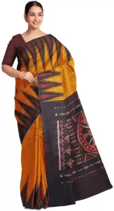 Woven Sambalpuri Pure Cotton Saree  (Gold)