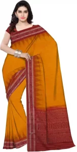 Self Design Sambalpuri Pure Cotton Saree  (Yellow, Red)