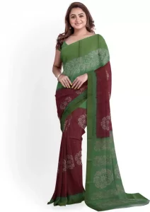 Printed Sambalpuri Cotton Blend Saree  (Maroon, Green)