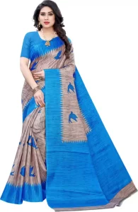 Printed Sambalpuri Cotton Silk Saree  (Brown)