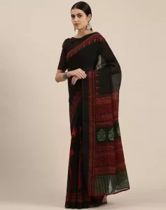 Siril Printed Sambalpuri Cotton Blend Saree  (Black, Maroon)