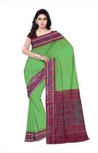 Self Design Sambalpuri Pure Cotton Saree  (Green)