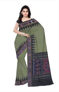 Printed Sambalpuri Pure Cotton Saree  (Green)