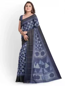 Printed Sambalpuri Cotton Blend Saree  (Blue, Grey)