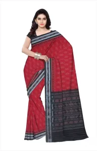 Printed Sambalpuri Pure Cotton Saree  (Red)