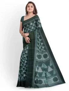 Printed Sambalpuri Cotton Blend Saree  (Green, Grey)