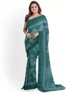 Printed Sambalpuri Cotton Blend Saree  (Green)