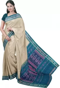 Self Design Sambalpuri Pure Cotton Saree  (Beige, Blue)