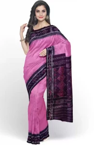 Printed Sambalpuri Pure Cotton Saree  (Pink)