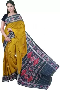 Printed Sambalpuri Handloom Pure Cotton Saree  (Green, Blue)