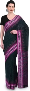 Woven Sambalpuri Pure Cotton Saree  (Dark Green)