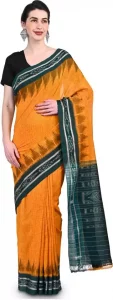 Woven Sambalpuri Pure Cotton Saree  (Yellow, Green)