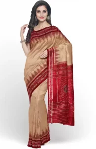 THE HANDLOOM ART Printed Sambalpuri Pure Cotton Saree  (Cream)