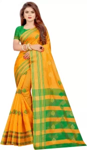 Woven Sambalpuri Jacquard, Cotton Silk Saree  (Yellow)