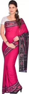 Printed, Striped Sambalpuri Pure Cotton Saree  (Pink)