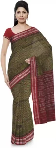 handloom paridhaan Printed, Striped Sambalpuri Pure Cotton Saree  (Green)