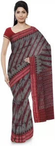 Printed Sambalpuri Pure Cotton Saree  (Grey)