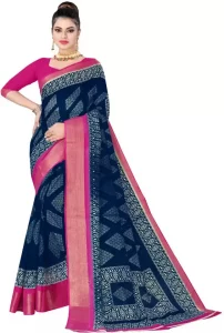 Printed Sambalpuri Georgette Chiffon Blend Saree  (Blue)