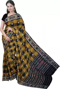 Checkered Sambalpuri Pure Cotton Saree  (Multicolor)