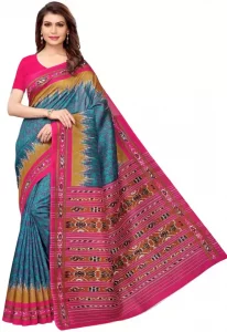 Printed Sambalpuri Pure Silk Saree  (Pink)