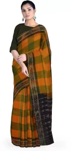 Checkered Sambalpuri Pure Cotton Saree  (Multicolor)