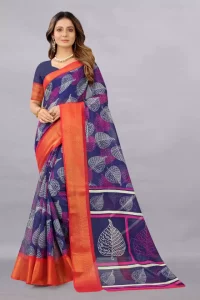 Woven Sambalpuri Pure Cotton Saree  (Dark Blue)