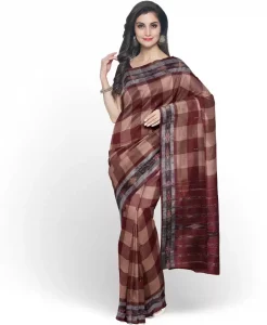 Checkered Sambalpuri Pure Cotton Saree  (Multicolor)