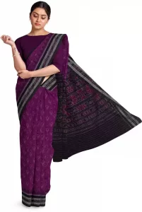 Printed Sambalpuri Pure Cotton Saree  (Purple)