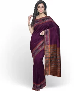 Solid Sambalpuri Handloom Pure Cotton Saree  (Purple)