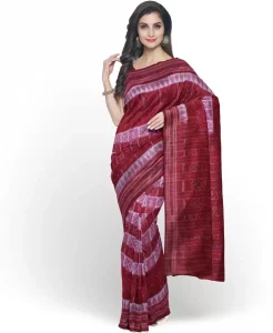 Striped Sambalpuri Handloom Pure Cotton Saree  (Red)