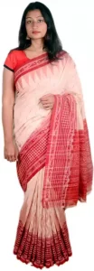 Self Design Sambalpuri Handloom Pure Cotton Saree  (White, Pink)