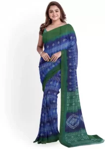 Printed Sambalpuri Cotton Blend Saree  (Blue)