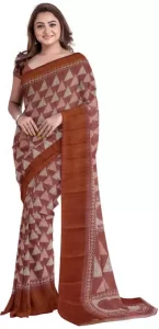 Printed Sambalpuri Cotton Blend Saree  (Beige, Red)