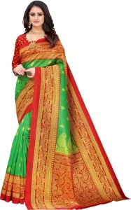 Paisley Sambalpuri Art Silk Saree  (Light Green, Red)